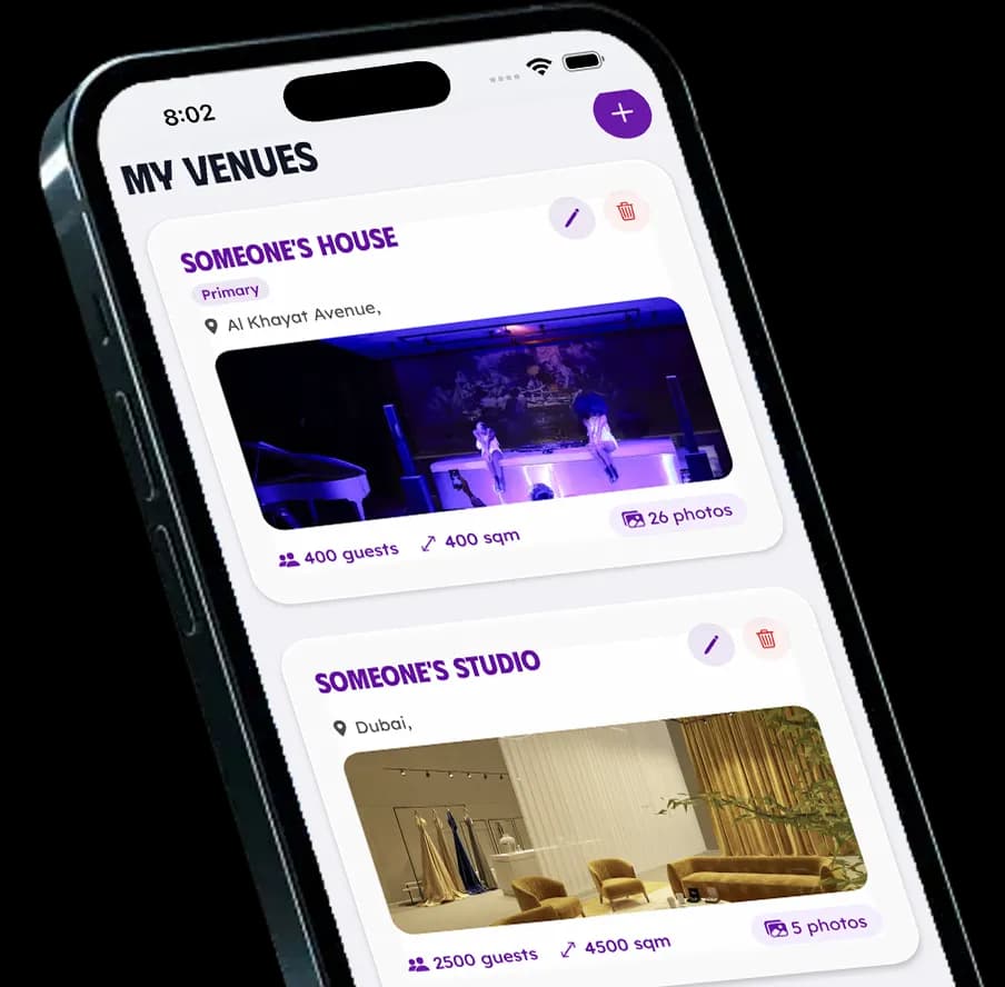 Someone’s Plan app showing the My Venues screen